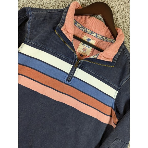 Fat Face 1/4 Zip‎ Pullover Striped Elbow Patch Sweater Casual Top Mens Large - Picture 1 of 11